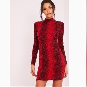 Red tiger striped turtleneck bodycon dress